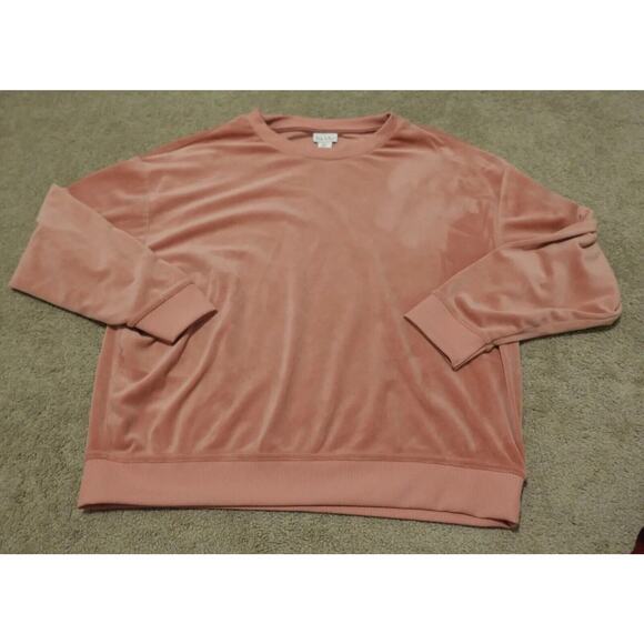 Nicole Miller Tops - Nicole Miller New York Sweatshirt Women Large Rose Pink Velour Crew Neck